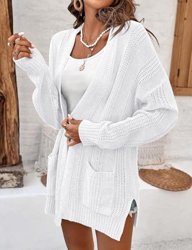Amarmia Women's Long Sleeve Lightweight Cardigan Sweaters Open Front Summer Spring Drop Shoulder Cardigan with Double Pockets3