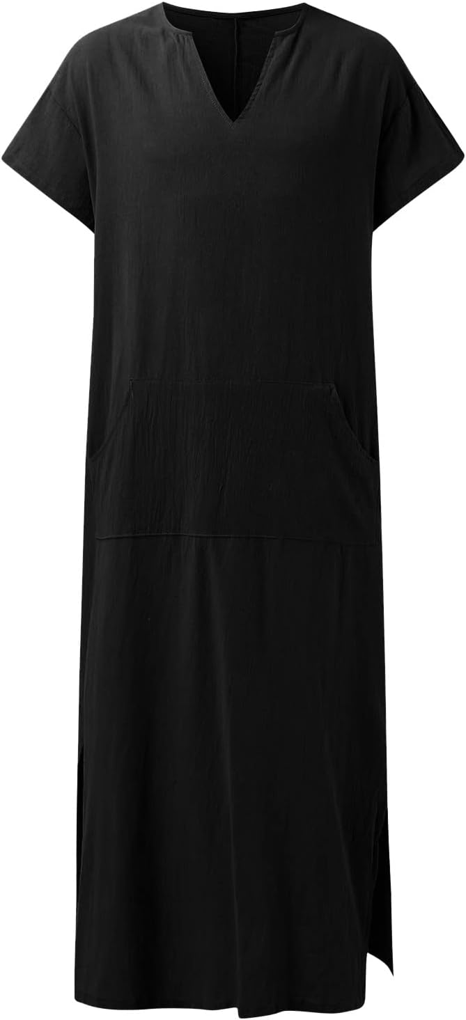 Kaftan Men's Kaftan Robes Middle East Kaftan Islamic Dubai Thobe Muslim Dresses Maxi Dress Ramadan Long Sleeves Retro Tunics Abaya Casual Robe Prayer Clothing for Men