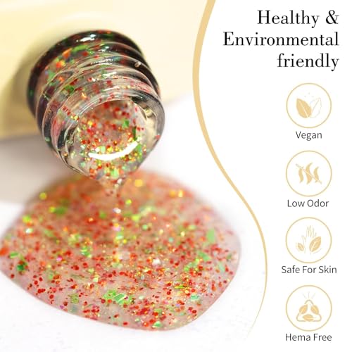 Image of CANNI Glitter Gel Nail Polish - 1pcs 9ml Red Green Color, Soak Off UV LED Nail Gel for DIY Nail Art, Salon or Home Manicure