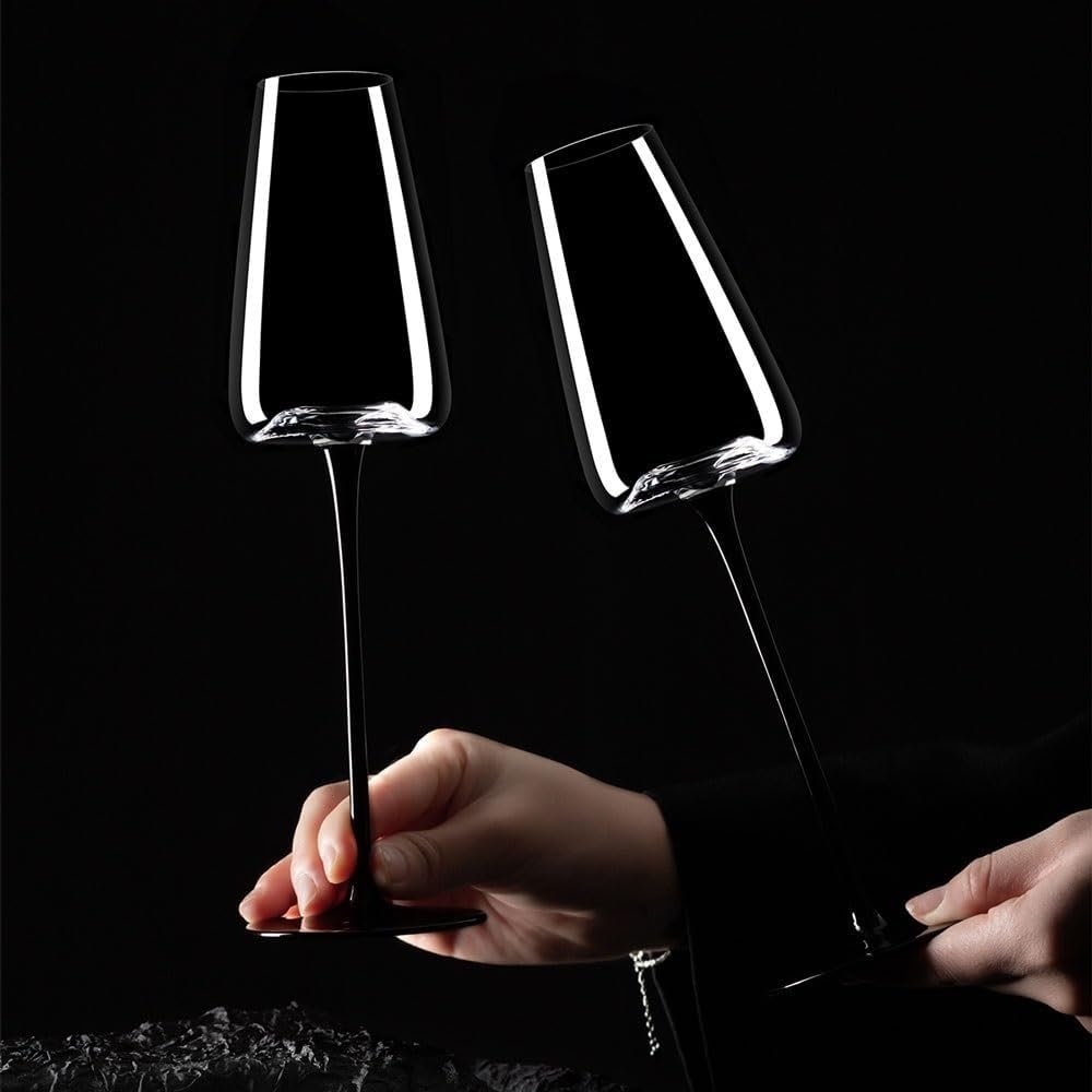 2 copas de champán de fondo cóncavo con mango negro, 9,13 oz, for celebraciones de bodas Vaso para bebidas