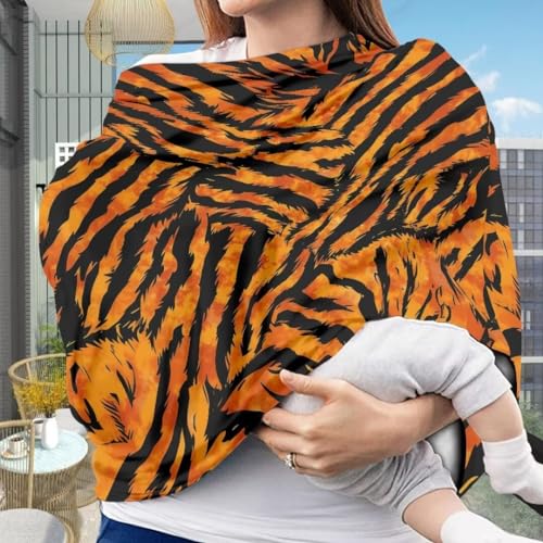 Image of Coldinair Tiger Skin Print Car Seat Cover for Babies Girls Nursing Cover,Soft Stretchy Infant Carseat Canopy,Shopping Cart /High Chair /Stroller Covers