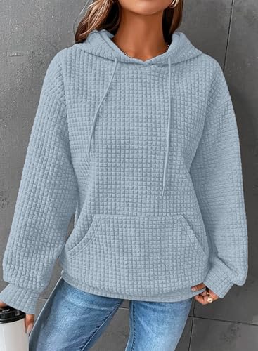 Image of SHEWIN Women Fall Waffle Hoodies Pullover Tops Hooded Sweatshirt