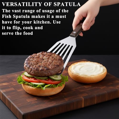 2Pcs Fish Spatula, Stainless Steel Slotted Turner with Solid Handle Metal Slotted Spatula Turner Metal Spatulas for Cooking Flipping, Frying and Grilling, Easy to Clean 2 Sizes - Image 6