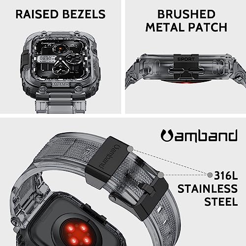Image of amBand Bands Compatible with Apple Watch 9 /8 /7 45mm, M1 Sport Series Rugged Case with TPU Strap Military Protective Tough Cover Bumper for iWatch SE3 /SE2 /SE /6 /5 /4 /3 44mm 42mm Men Crystal Black