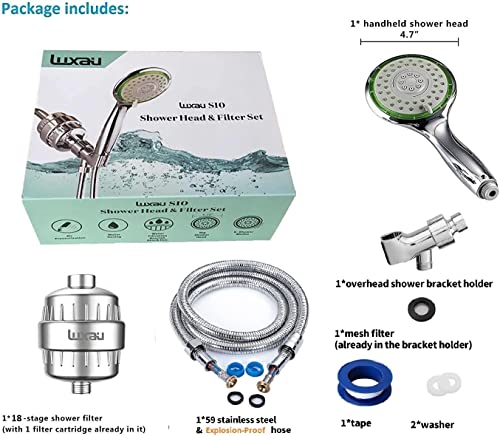 Filtered Shower Head Combo, Includes 18 Stage Shower Filter Head, High Pressure Handheld Spray Showerhead, Hose, Shower Arm Mount Holder, For Hard Well Water Chlorine, Chrome (S10) #TOP7