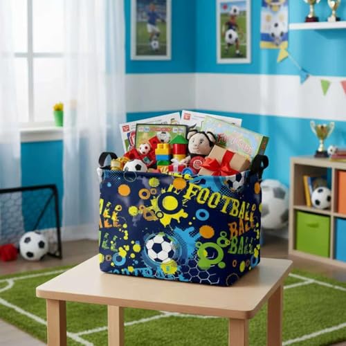 Image of Large Kids Basket Foldable Nursery Baby Storage Bin Collapsible Box Organizer Bedroom Decor (Graffiti Soccer)