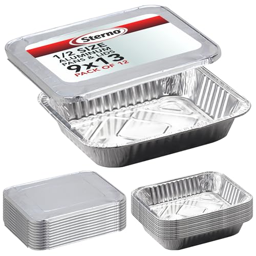 Sterno Aluminum Pans with Lids, Half Size, 9x13, Disposable Foil Tray for Baking, Roasting, Chafing, Great for Storage and Leftovers (24pcs)