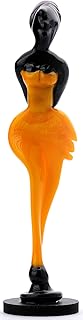 Glass African Woman Figurine (4.7 Inch) African Woman Statues and Sculptures for Home Decor, Handmade African American Figurines, Murano-Style Glass African Woman Figurines (Orange)