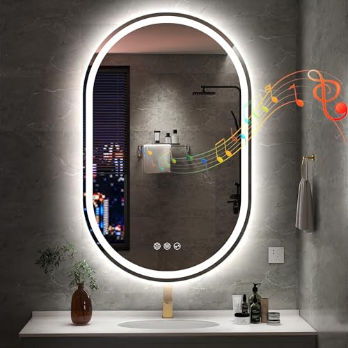 S'bagno Ovale Specchio Bagno con Luce 50x80cm, Bluetooth Specchio Retroilluminato Bagno con...
