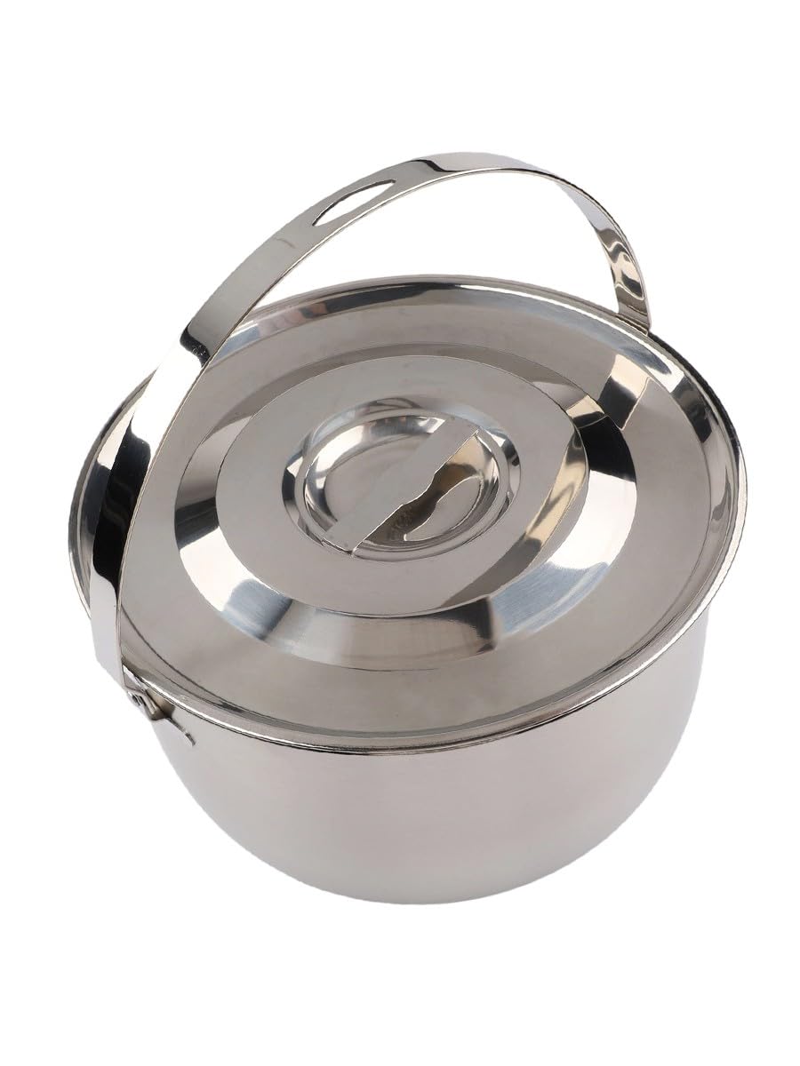 Whychstore Olla de camping de acero inoxidable, cacerola de cocina al aire libre con tapa y asa para senderismo, picnic, hogar, cocina, 1,4 L