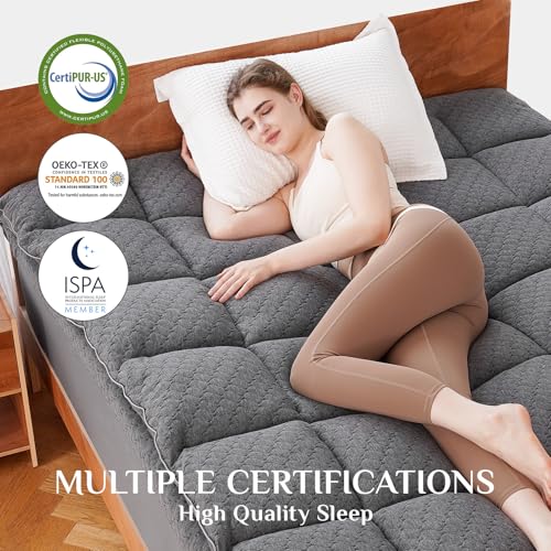 Dual Layer 3 Inch Memory Foam Mattress Topper King Size, 2 Inch Cooling Gel Memory Foam Plus 1 Inch Pillow Top Mattress Pad Cover, with 8-21 Inch Deep Pocket, Grey