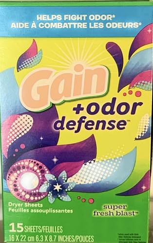 Gain + Odor Defense Super Fresh Blast Dryer Sheets, 15 Count (Pack of 1) - image 1