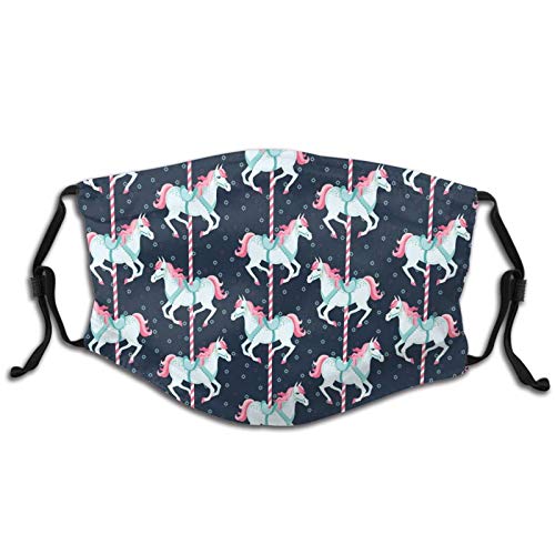 Personality Mask Windproof Breathable Mouth Cover,Carousel Horses Playthings Merry Go Round Joyful Circus Amusement Park Adjustable Face Masks Sport Reusable S