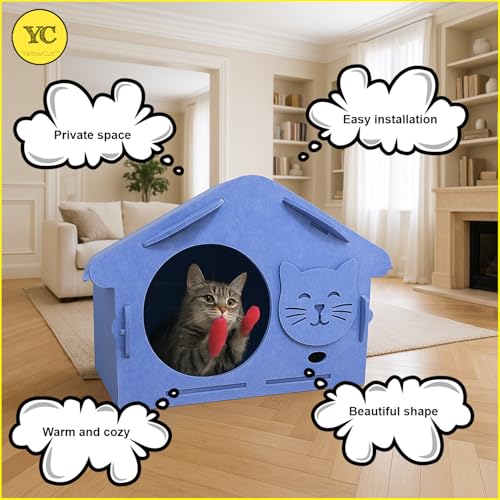 Image of YellowCult Foldable Small Pet House for Hamsters Guinea Pigs Rabbits Kitten Cats - Felt Fabric Indoor Hideout Bed for Small Animals, Cozy Durable Pet Cave Shelter Lightweight Design Blue (50 X 38 cm)
