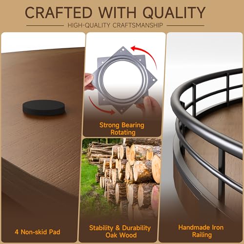 Image of Farmhouse Oak 24 inch Lazy Susan Turntable Organizer for Cabinet, Round Wooden Lazy Susan Organization and Storage for Dining Table, Pantry, Kitchen, Countertop, Cupboard,Home Decor, Walnut