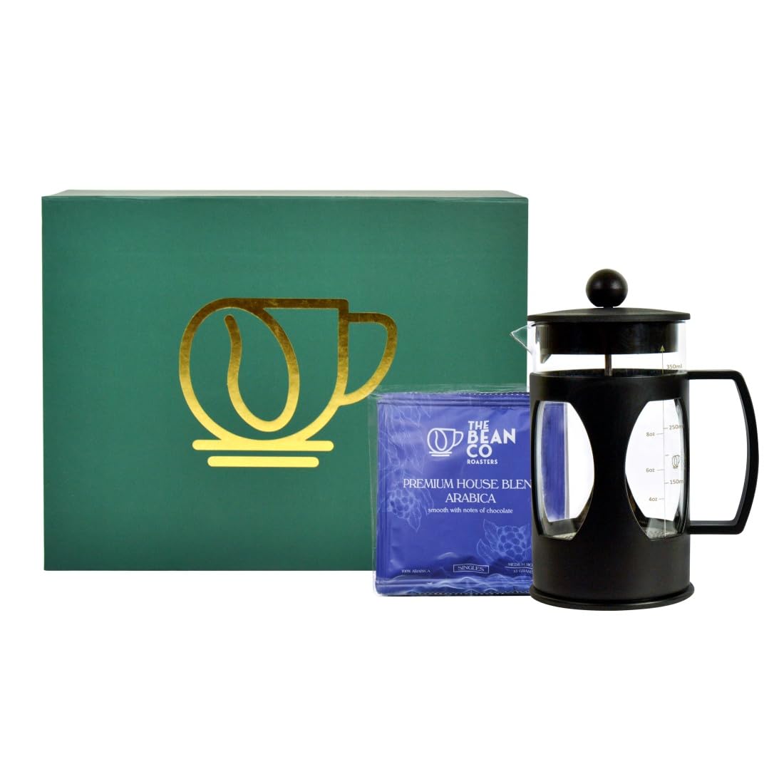 THE BEAN CO Roasters French Press Coffee Gift Set | 10 Single-Use Premium Arabica Coffee Sachets (10 x 15g) | 350ml Coffee Maker | Borosilicate Glass | 4-Level Filtration-image-6