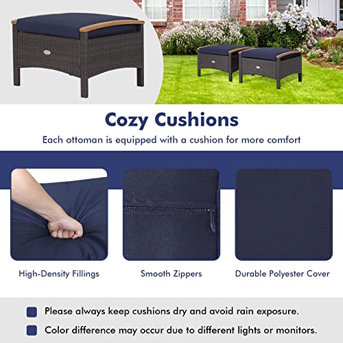 Tangkula WH00012 2 Piece Patio Rattan Ottomans, Outdoor Wicker Footstool W/Acacia Wood Handles thumb #5
