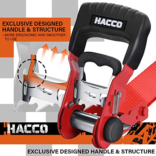 Haccoplanet Ratchet Straps, 5280Lb Break Strengeth, 4Pk 1.6" X 8' Heavy Duty Ratchet Tie Down Strap Set With Padded Handle, Coated S Hook, Soft Loop For Atv Utv Motorcycle Truck Cargo Straps (Red) #TOP1