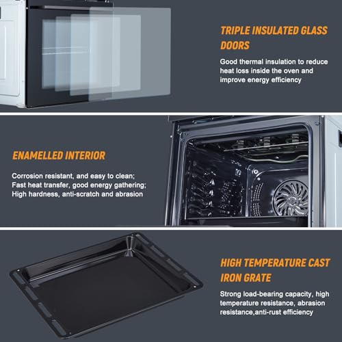 Built-in Electric Ovens with 5 Automatic Recipes, Single Wall Oven 24", 3000W, 240V, 2.5 CF Convection Built-in Oven, Stainless Steel, Touch Control, Timer, Safety Lock