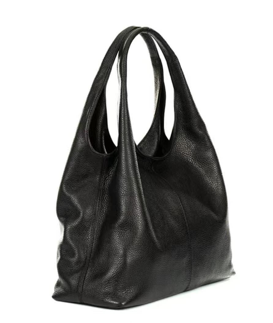 Sacca da Donna in Pelle | Nero | Borsa a Spalla | Vera Pelle | Made in Italy | Modello Samona