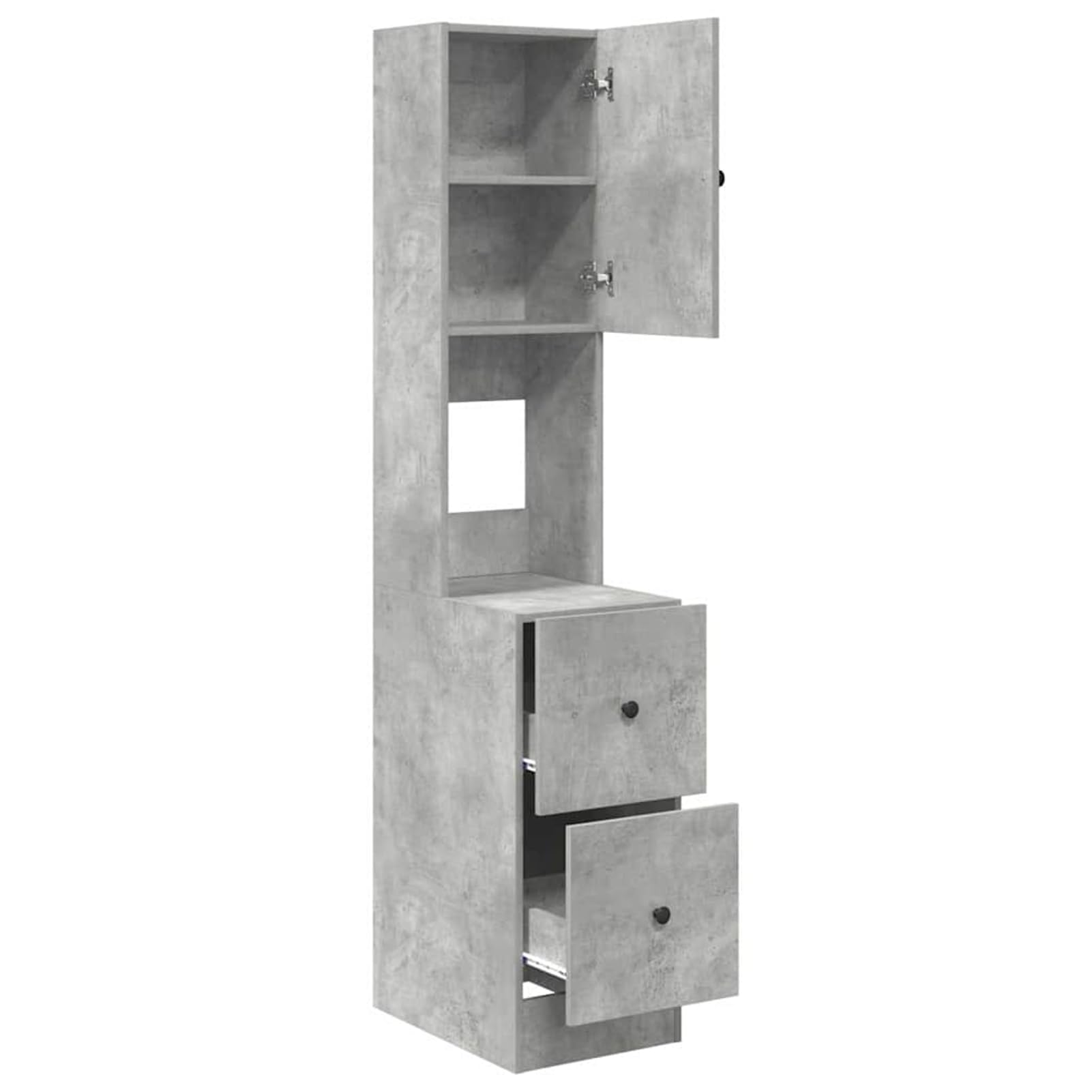 Küchenschrank mit Regal Grau 35 x 50 x 180 cm aus Holzwerkstoff, 2 Schubladen, 2 Brettregale, innen einsetzbar