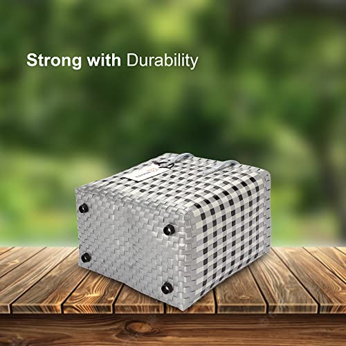 Image of Arnavira Handmade Multipurpose Basket with Lid 7.5L Used as Gift Hamper,Decorative Basket For Gifting,Basket For Puja (25 x 13 x 22 cm) (Silver White, Small)