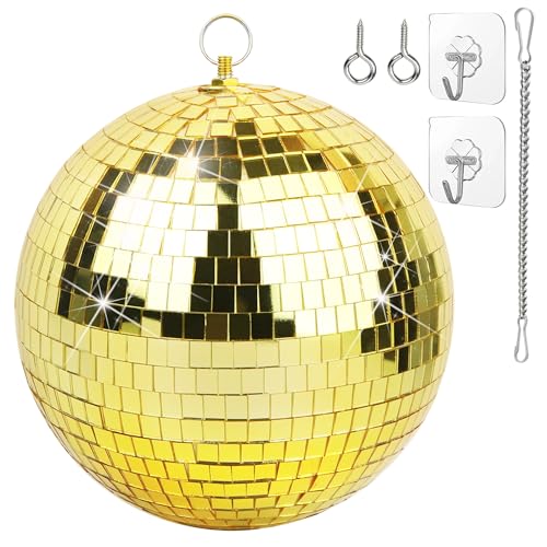 Oversevenls Boule à Facettes Disco 20 cm avec chaîne d'extension et crochet de suspension - Décoration Scintillante pour Fêtes et Événements, Doré