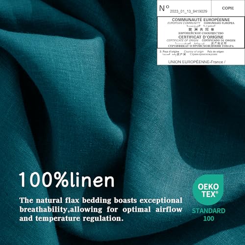 EVERLY Linen Queen Sheets Set, 100% Stonewashed French Linen Bed Sheets Deep Pocket Sheets, 4 Pieces (1 Flat Sheet, 1 Fitted Sheet, 2 Pillowcases) Natural Flax Bedding Set-Graphite Blue