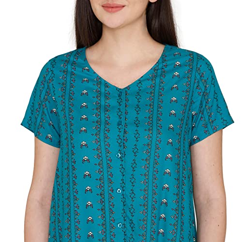 Image of Zivame Zellij Dreams Woven Knee Length Nightdress for Women - Lake Blue
