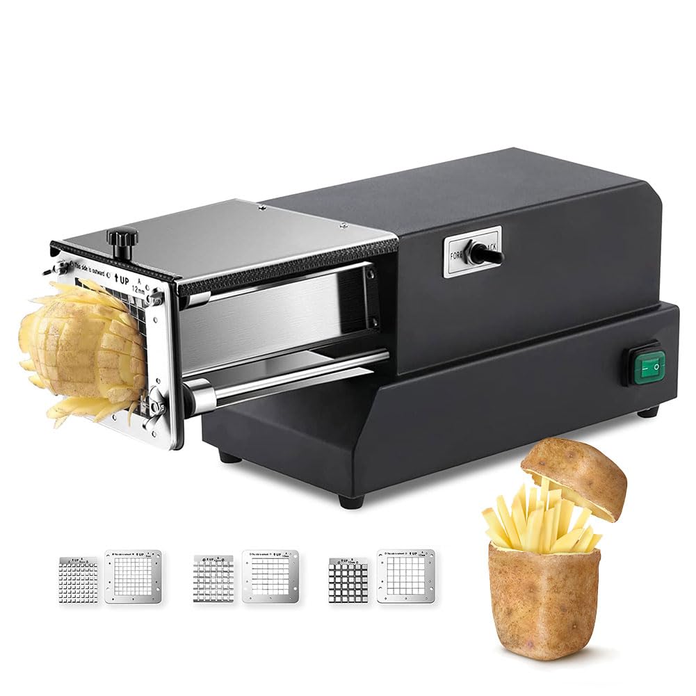 GTHTUHFD Commercial Machine,Commercial Vegetable Fruit Chopper, 200W Electric Stainless Steel French Fry Cutter With 8/10/12Mm Blades, Vegetable Chopper Dicer For Potato Carrots Cucumb,B