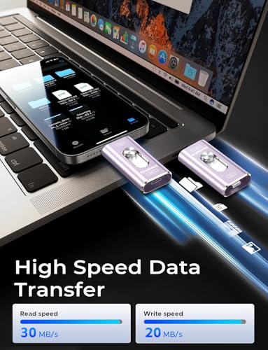 Image of 512GB Photo Stick for iPhone Flash Drive, Memory Stick Phone Storage for Photos and Videos Files Backup, Compatible with iPhone iPad Android PC, Plug & Play, No App Required (Light Purple)