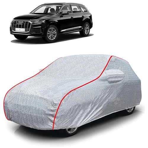 Image of Sulfar 100% Waterproof Car Body Cover Compatible with Mirror for Audi Q7 (Triple Stitched, Full Bottom Elastic, Magic Silver with Red Piping)