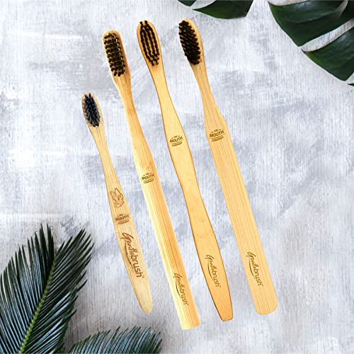 Image of Gentlebrush - Family Pack Organic Bamboo Toothbrush with Charcoal Activated Bristles For Kids & Adults (Pack of 4)