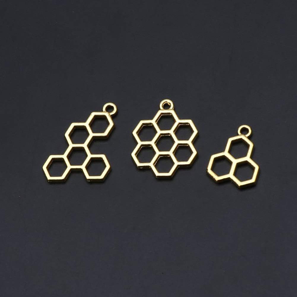 Luckycivia 15Pcs Bee Honeycomb Open Back Bezel Pendant, DIY Metal Frame Pendant, Open Bezel Setting UV for Resin Jewelry Making - Image 5