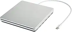 Leitor de DVD/CD externo USB-C Superdrive e gravador de DVD/CD para Apple-MacBook Air/Pro/iMac/Mini/MacBook Pro/ASUS/ASUS/DELL Latitude com porta USB-C Plug and Play (prata)