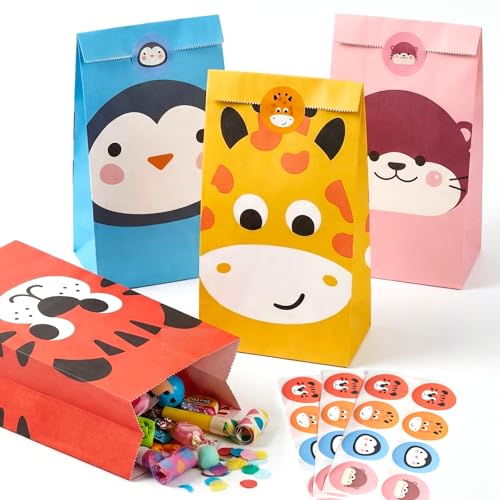 VGOODALL 24 Pack Funny Face Party Favor Bags with Stickers - 8.7"x4.7"x3.1" Yellow Expression Goodie Bags, Vibrant Cartoon Graphic for Kids Birthday, School Rewards & Gift Packaging