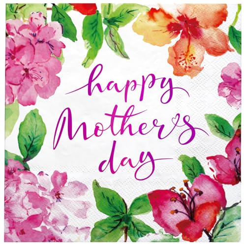 LeZakaa 13" Mother's Day Bag, Pink Floral Happy Mother's Day Bag with Greeting Card Tag & Tissue Paper, Elegant Flower Design Gift Bag for Mom Wife Grandma, 13" x 10" x 5", 1 Pc