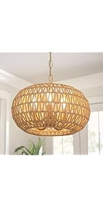 Lustres Rústicos de Rattan para Sala de Jantar, Lustre Boho de 3 Lâmpadas com Abajur de Vime, Pequeno...