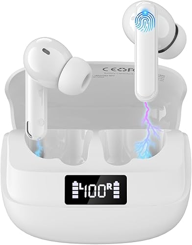 Auriculares inalámbricos con cancelación activa de ruido, sonido estéreo de graves grandes, 4 micrófonos ENC AI llamadas claras con baja latencia