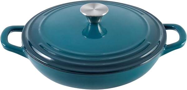 Flavehc Braiser Enameled Cast Iron Braiser Pan with Lid, Cast Iron Braiser for Bread Baking, Stew & One Pot Meals, Shall