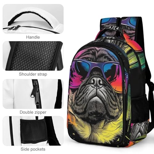 Casual Backpack for Unisex Adult, Novelty DJ Pug Black Large Capacity Backpack for Daily Use, Portable Shoulder Bag for Women Men4