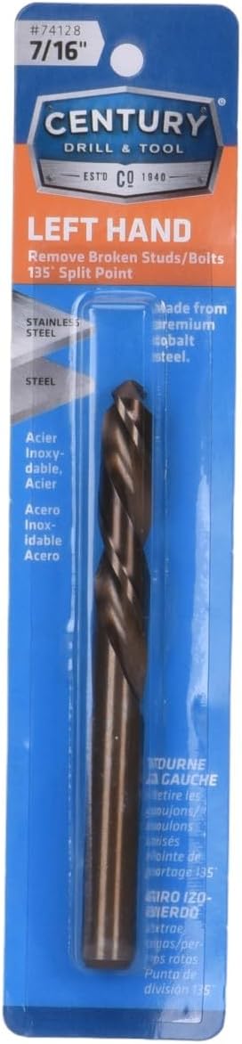 Century Drill & Tool 74128 Cobalt Left Hand Stubby Drill Bit, 7/16"