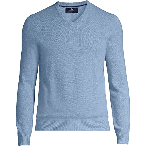 Lands' End Mens Cashmere V-Neck Sweater Blue Haze Heather Regular X-Large #TOP1