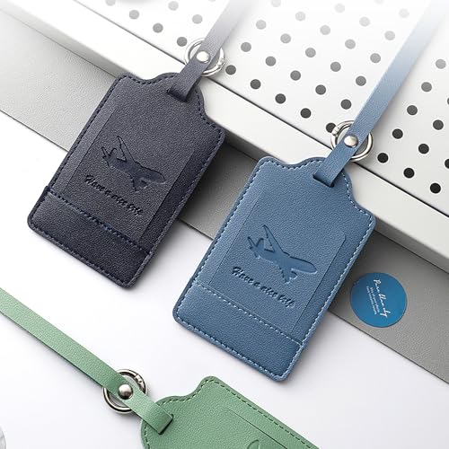 QEZEZA 荷物タグ スーツケース 3点セット PU素材 可愛い おしゃれ 目立つ 紛失防止 識別子 子供 スーツケースタグ シューズタグ 名前タグ ゴルフバック ネームプレート ビジネス旅行用タグ 番号タグ バッグ 旅行/外出用（ダークブルー/ブラウン/グレー）