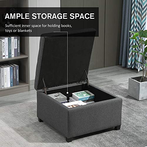 Homcom Fabric Tufted Storage Ottoman With Flip Top Seat Lid, Metal Hinge And Stable Rubberwood Frame For Living Room, Entryway, Or Bedroom, Grey #TOP3