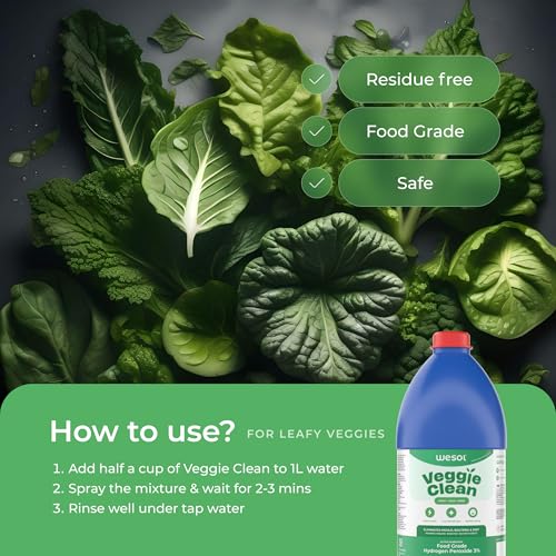 Image of Wesol Veggie Clean Food Grade Hydrogen Peroxide 3% Vegetable and Fruit Wash Liquid, 1L, Surface Disinfectant, Eliminates Mould Bacteria and Dirt