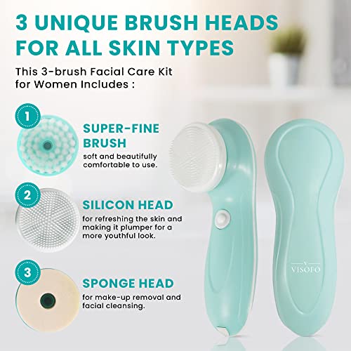 Rechargeable Facial Cleansing Brush | Exfoliating Spin Face Brush Cleanser Applicator Washing Scrubber Kit Set Cleaning Silicone Wash Mask Scrub Electric Spinning Cleaner Exfoliator Dry With 3 Brushes - Thumbnail 2