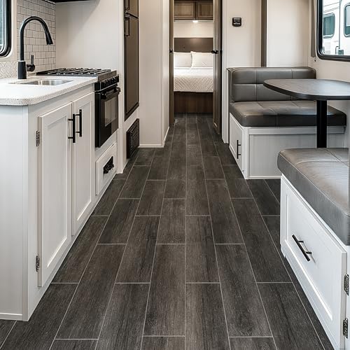 Image of Peel and Stick Vinyl Flooring Sample (3-Pack), Dark Grey Wood, 1.5 Sq.Ft Total | Waterproof & Rigid Core Tiles for DIY Kitchen, Bedroom, Bathroom, Living Room, RV
