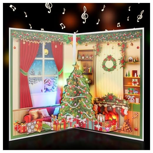 APOTODITO Cartes de Noël musicales 3D, carte de Noël pop-up avec musique et lumière, carte de vœux pop-up pour la famille, les amis, les enfants pour Noël, les vacances, le Nouvel An