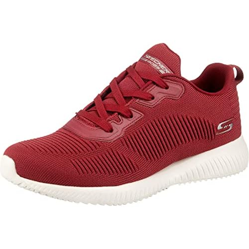 Skechers Bobs Squad Tough Talk, Zapatillas Mujer, Red Engineered Knit White Outsole, 35.5 EU